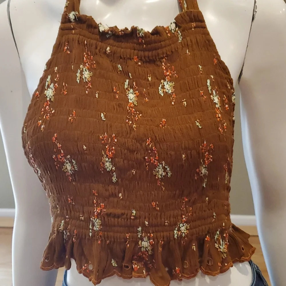 Free People Miss Louise smocked cropped halter top